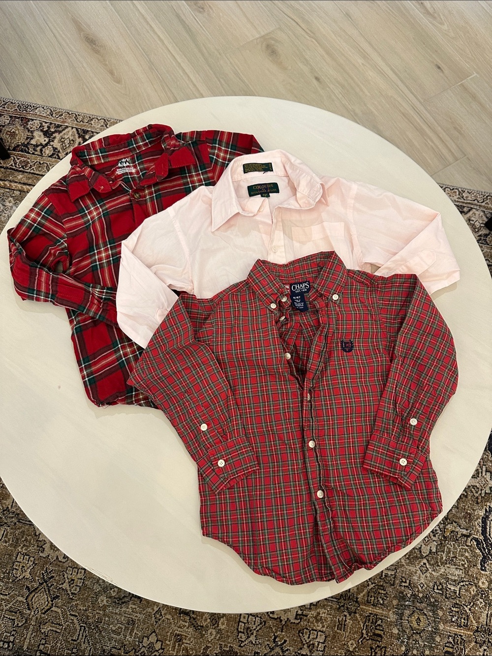 Chaps Red and Green Plaid Button-Down Shirt + pink button up shirt - bundle of 3